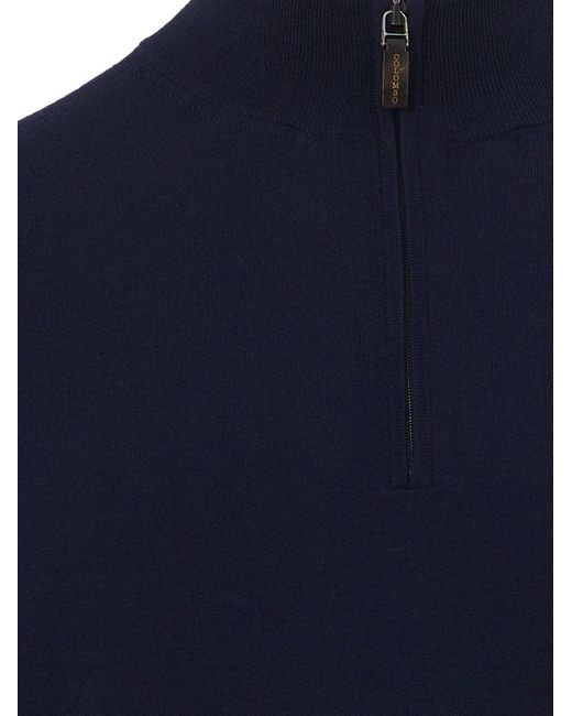 Colombo Blue Mock Cashmere Sweater With Half Zip for men