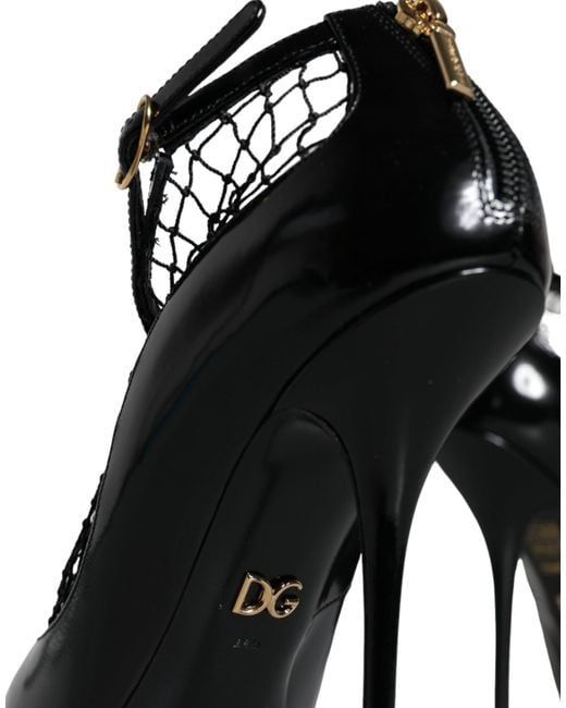Dolce & Gabbana Black Mesh Patent Leather Heels Pumps Shoes