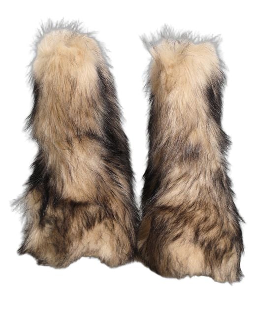 Dolce & Gabbana Natural Brown Faux Fur Mid Calf Men Boots Shoes for men