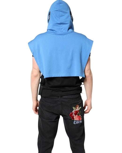 Dolce & Gabbana Blue Cotton Hooded Men Sportswear Vest Sweater for men