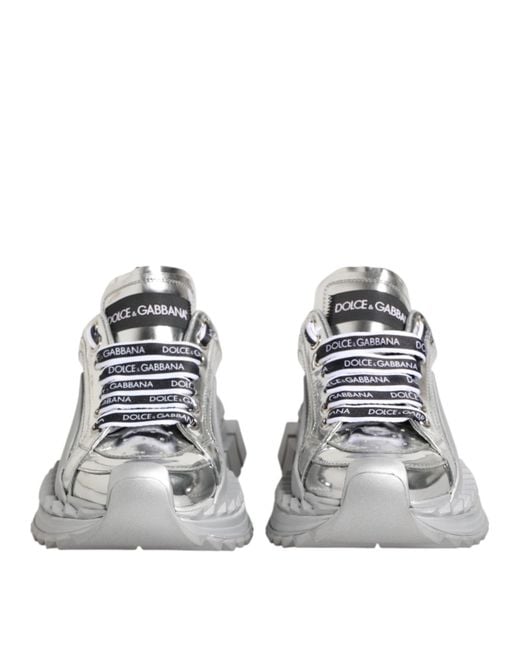 Dolce & Gabbana White Silver Leather Super Queen Sneakers Shoes