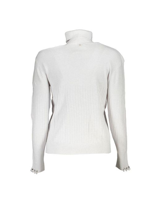 Patrizia Pepe White Chic Turtleneck Sweater With Contrast Details