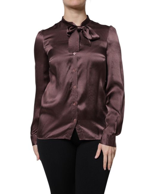Dolce & Gabbana Purple Ascot Collar Silk Blouse Top