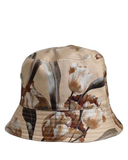 Dolce & Gabbana Natural Men Beige Floral Wide Brim Bucket Capello Hat for men
