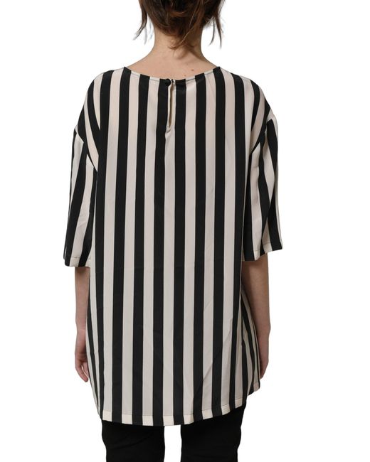Dolce & Gabbana Black White Stripes Round Neck Blouse Top