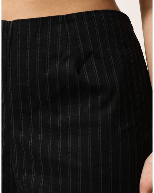 Bencivenga Black Wool Blend Pinstripe Straight Leg Pants