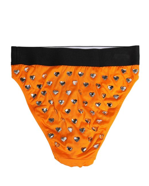 Dolce & Gabbana Orange Crystal High Waist Brief Panty Underwear