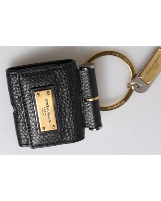 Dolce & Gabbana Black Leather Strap Metal Logo Plaque Airpods Case for men