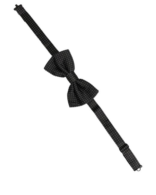Dolce & Gabbana Men Black Polka Dot Silk Adjustable Neck Papillon Bow Tie for men