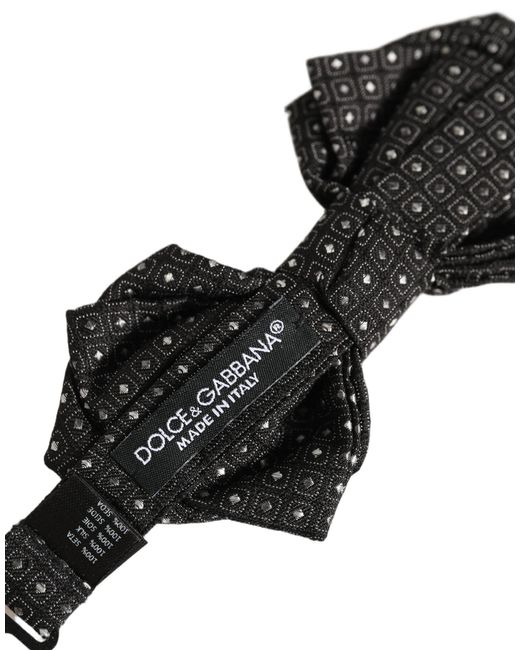Dolce & Gabbana Men Black Polka Dot Silk Adjustable Neck Papillon Bow Tie for men