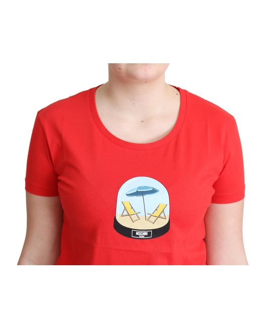 Moschino Red Short Sleeve Crew Neck Graphic Tee
