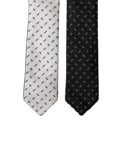 Dolce & Gabbana White Black Patterned Silk Adjustable Men Necktie Tie for men