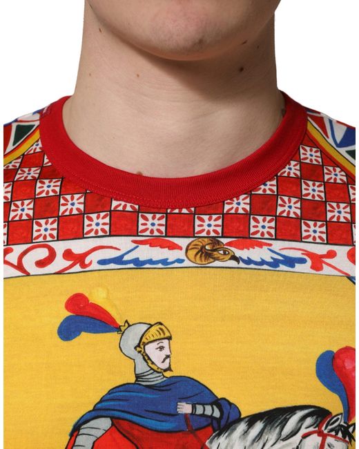 Dolce & Gabbana Red Multicolor Carretto Print Crew Neck T for men