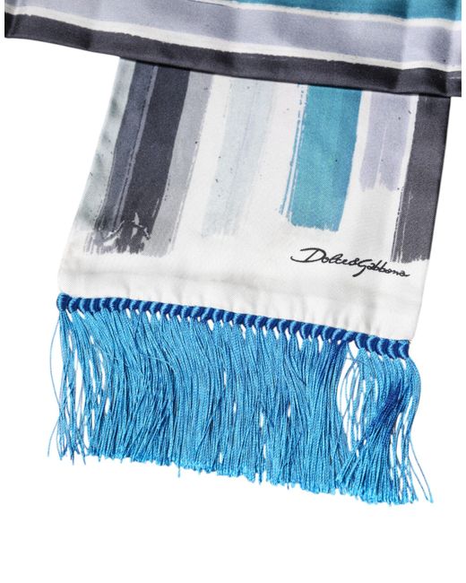 Dolce & Gabbana Blue Stripes Silk Fringes Neck Foulard Scarf for men