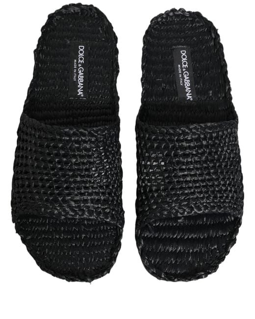 Dolce & Gabbana Black Straw Raffia Slides Sandals Flats Shoes for men