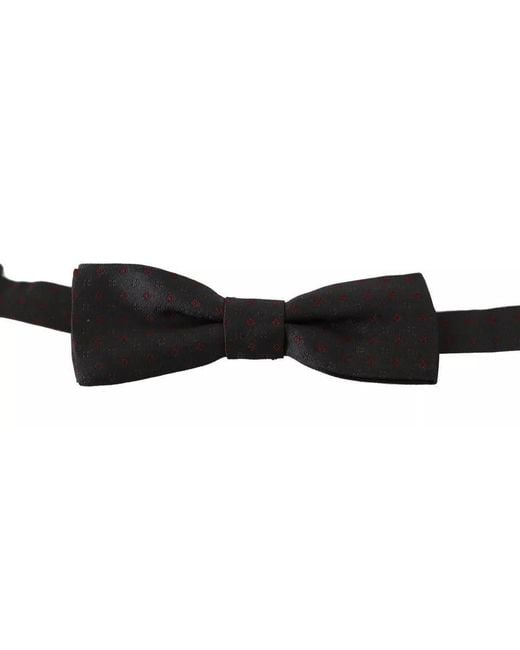 Dolce & Gabbana Black Dotted Silk Adjustable Neck Bow Tie for men