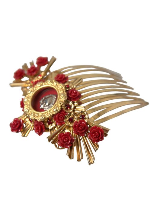 Dolce & Gabbana Brown Brass Crystal Heart Floral Hair Comb