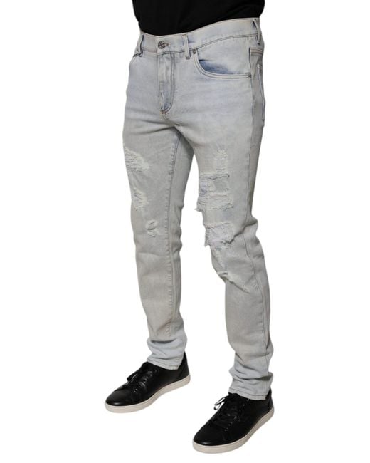 Dolce & Gabbana Gray Cotton Blend Tattered Skinny Denim Jeans for men