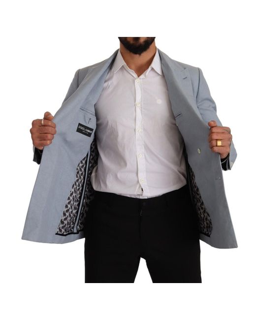 Dolce & Gabbana Blue Cotton Linen Slim Fit Jacket Coat Blazer for men