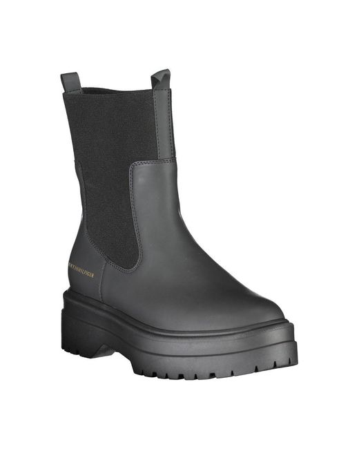 Tommy Hilfiger Black Elegant Ankle Boot With Contrast Details