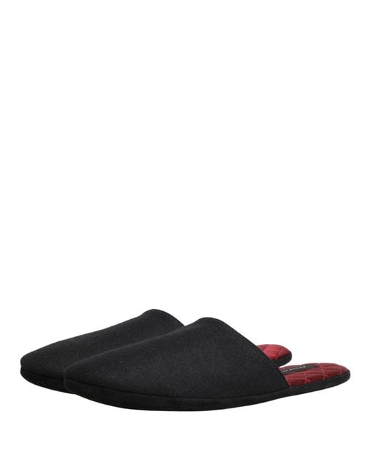 Dolce & Gabbana Black Wool Cashmere Red Quilted Slippers Shoes for men