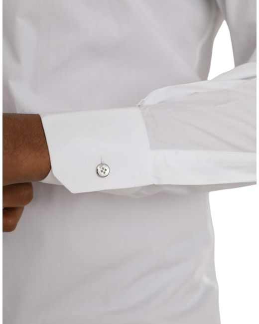 Dolce & Gabbana Gray White Cotton Long Sleeve Dress Martini Shirt for men