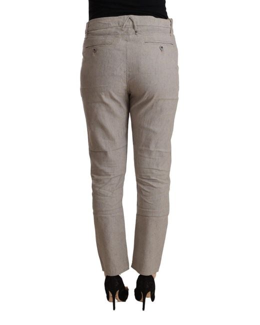 CYCLE Light Gray Linen Blend Mid Waist Tapered Pants