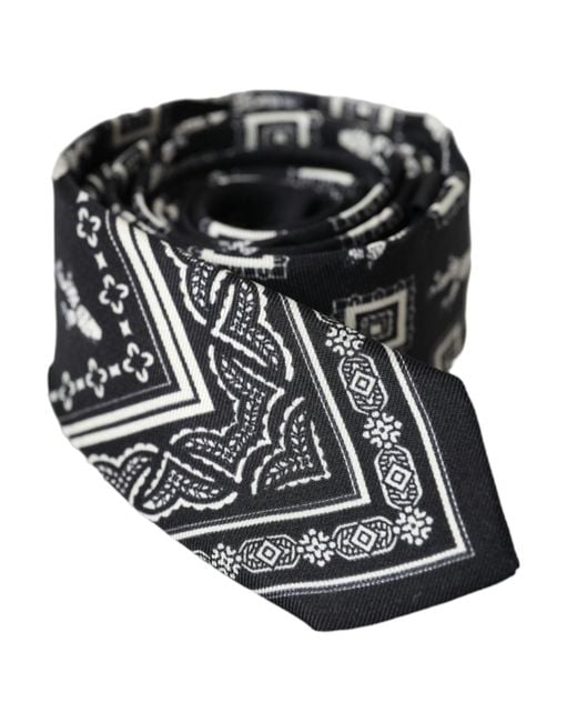 Dolce & Gabbana Black Patterned 100%Silk Adjustable Tie for men