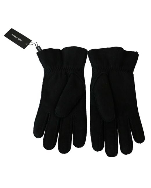 Dolce & Gabbana Black Leather Motorcycle Biker Mitten Gloves