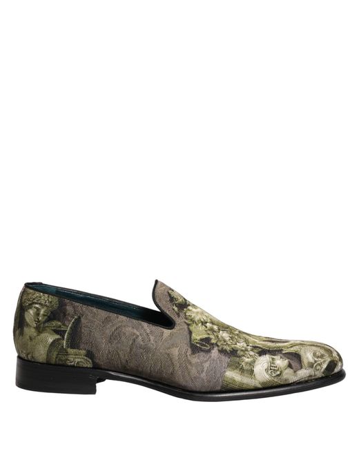 Dolce & Gabbana Gray Brown Baroque Print Slip On Loafers Shoes for men