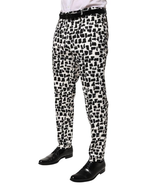 Dolce & Gabbana Black White Abstract Print Cotton Blend Pants for men