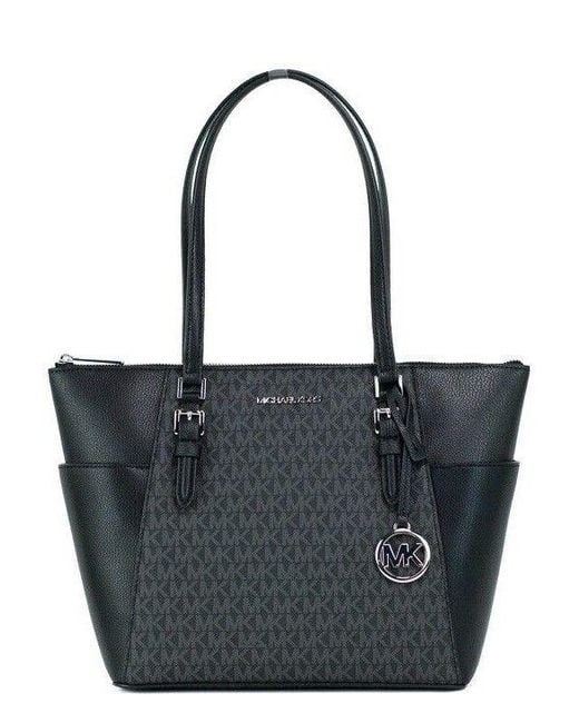 Michael Kors Charlotte Black Pvc Leather Large Top Zip Tote Handbag Bag Purse Lyst UK
