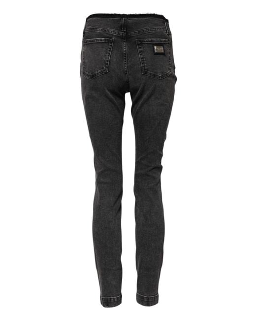 Dolce & Gabbana Black Gray Skinny Cotton Mid Waisted Denim Jeans for men