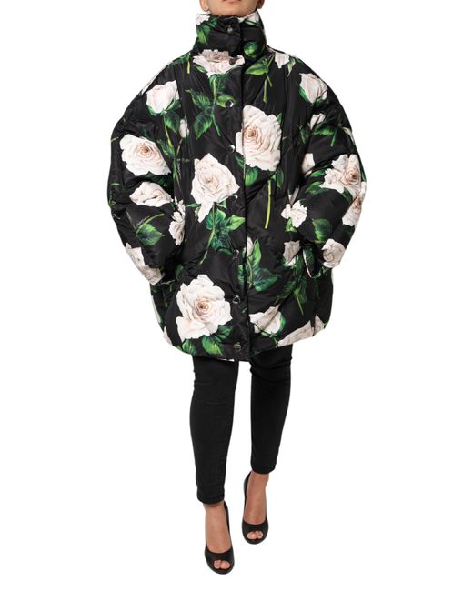 Dolce & Gabbana Men's Black Floral Print Puffer Quilted Jacket