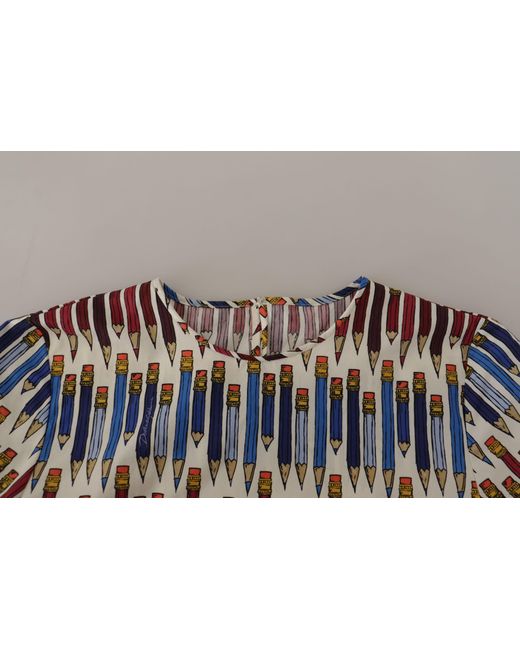 Dolce & Gabbana White Pencil Print Blouse Tsh7836