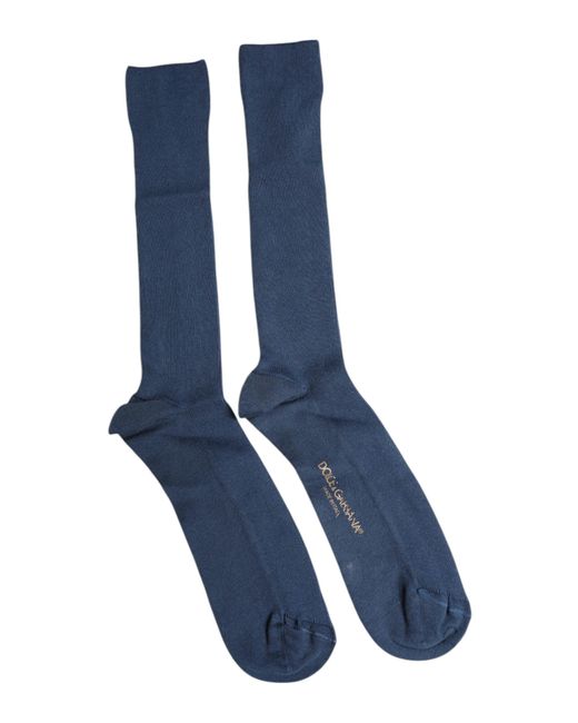 Dolce & Gabbana Blue Cotton Dg Logo Over The Calf Socks for men