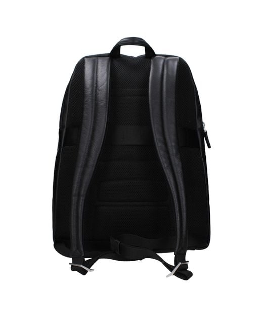 Piquadro Black Leather Backpack for men