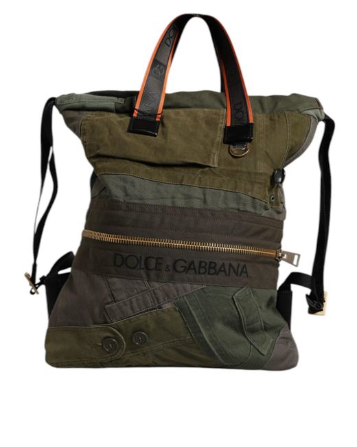 Dolce & Gabbana Black Military Green Patchwork Rucksack Backpack Bag for men