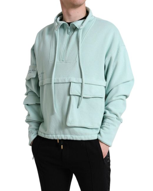 Dolce & Gabbana Blue Mint Green Cotton Pockets Pullover Sweater for men