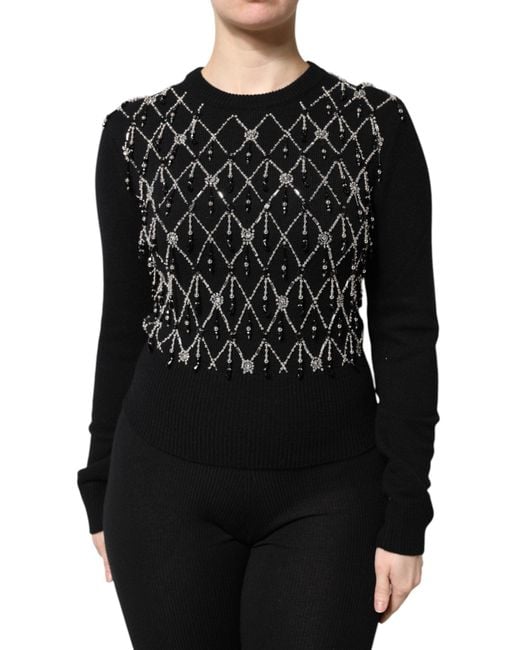 Dolce & Gabbana Black Cashmere Embellished Long Sleeves Top for men