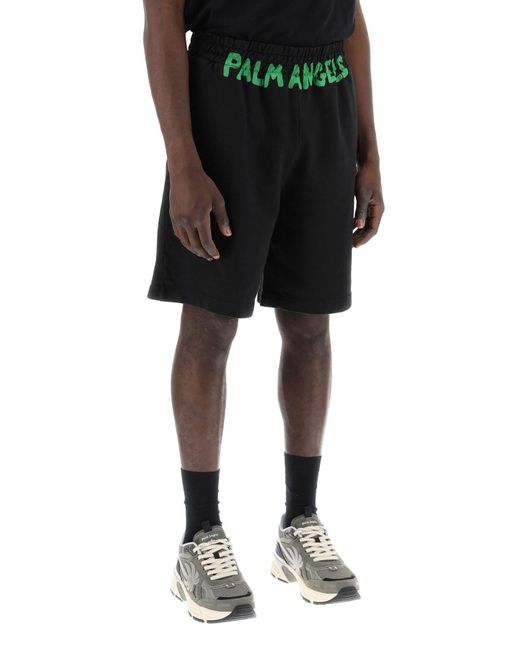 Palm Angels Green Sporty Bermuda Shorts With Logo for men