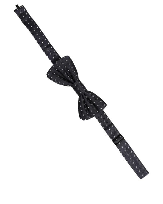 Dolce & Gabbana Blue Black White Polka Dot Adjustable Neck Papillon Bow Tie for men