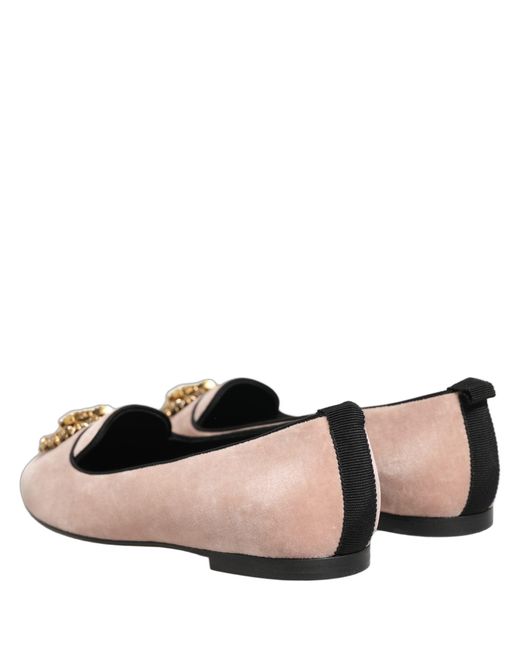 Dolce & Gabbana Metallic Velvet Devotion Loafers Flats Shoes Cotton