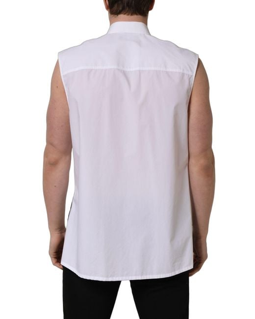 Dolce & Gabbana White Cotton Sleeveless Formal Dress Shirt for men