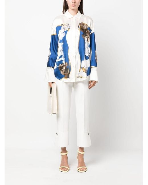 MSGM White Cropped-Leg Flared Trousers