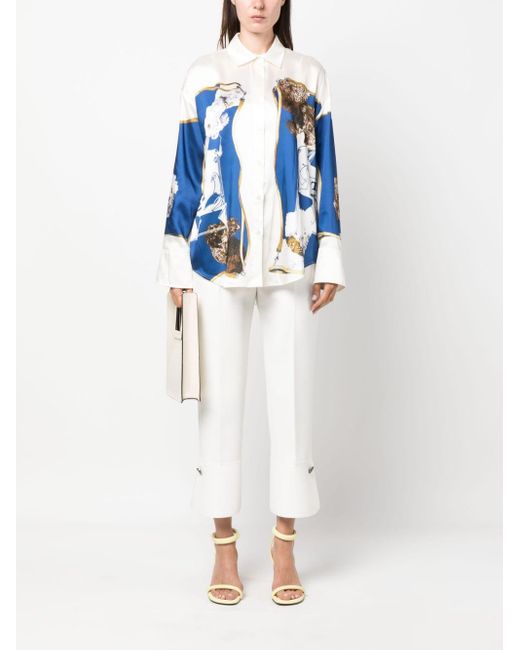 MSGM White Cropped-Leg Flared Trousers