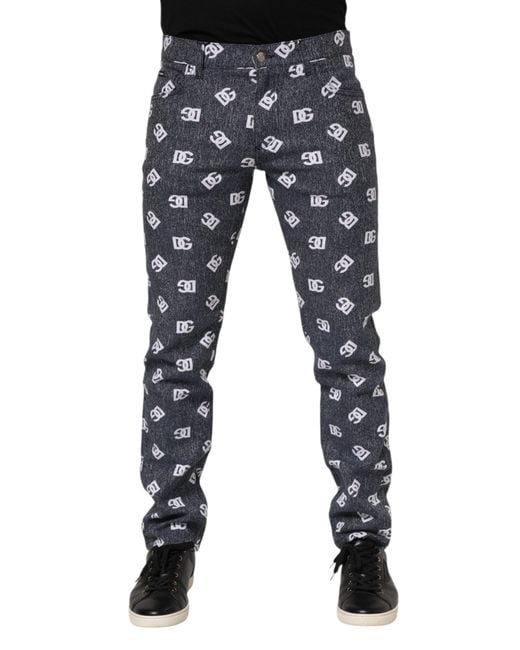 Dolce & Gabbana Blue Dark Gray Logo Cotton Skinny Slim Denim Jeans for men