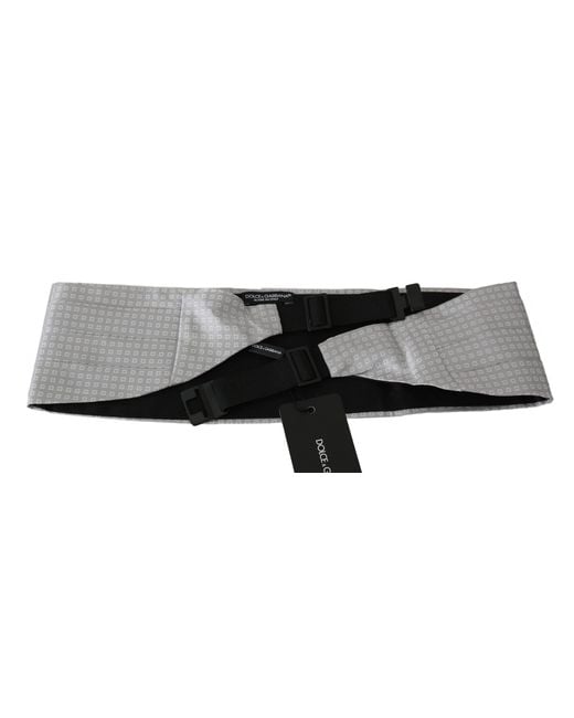 Dolce & Gabbana Black Dolce Gabbana Gray Patterned Waist Belt Silk Cummerbund for men