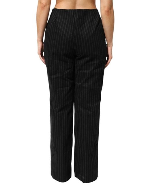 Bencivenga Black Wool Blend Pinstripe Straight Leg Pants