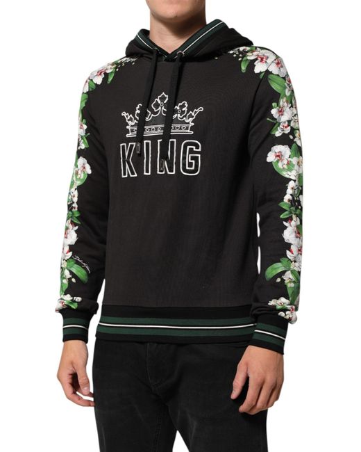 Dolce & Gabbana King Black Orchid Floral Crown Logo Hoodie Sweater for men